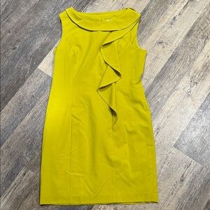 Calvin Klein Boat Neck Ruffle Lime Green Midi Dress